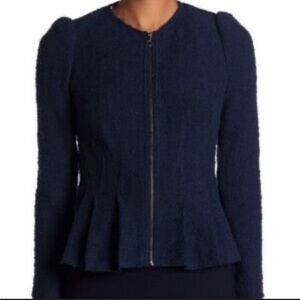 Rebecca Taylor navy blue bouclé peplum jacket Size 6